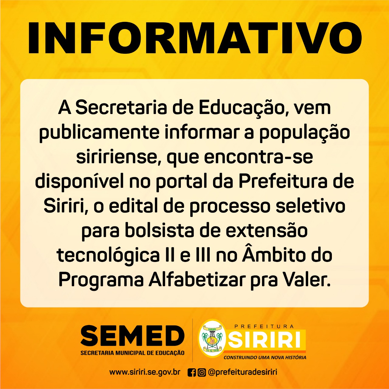 PROCESSO SELETIVO PARA BOLSISTAS DE EXTENSÃO TECNOLÓGICA NÍVEIS II E III NO  ÂMBITO DO PROGRAMA ALFABETIZAR PRA VALER